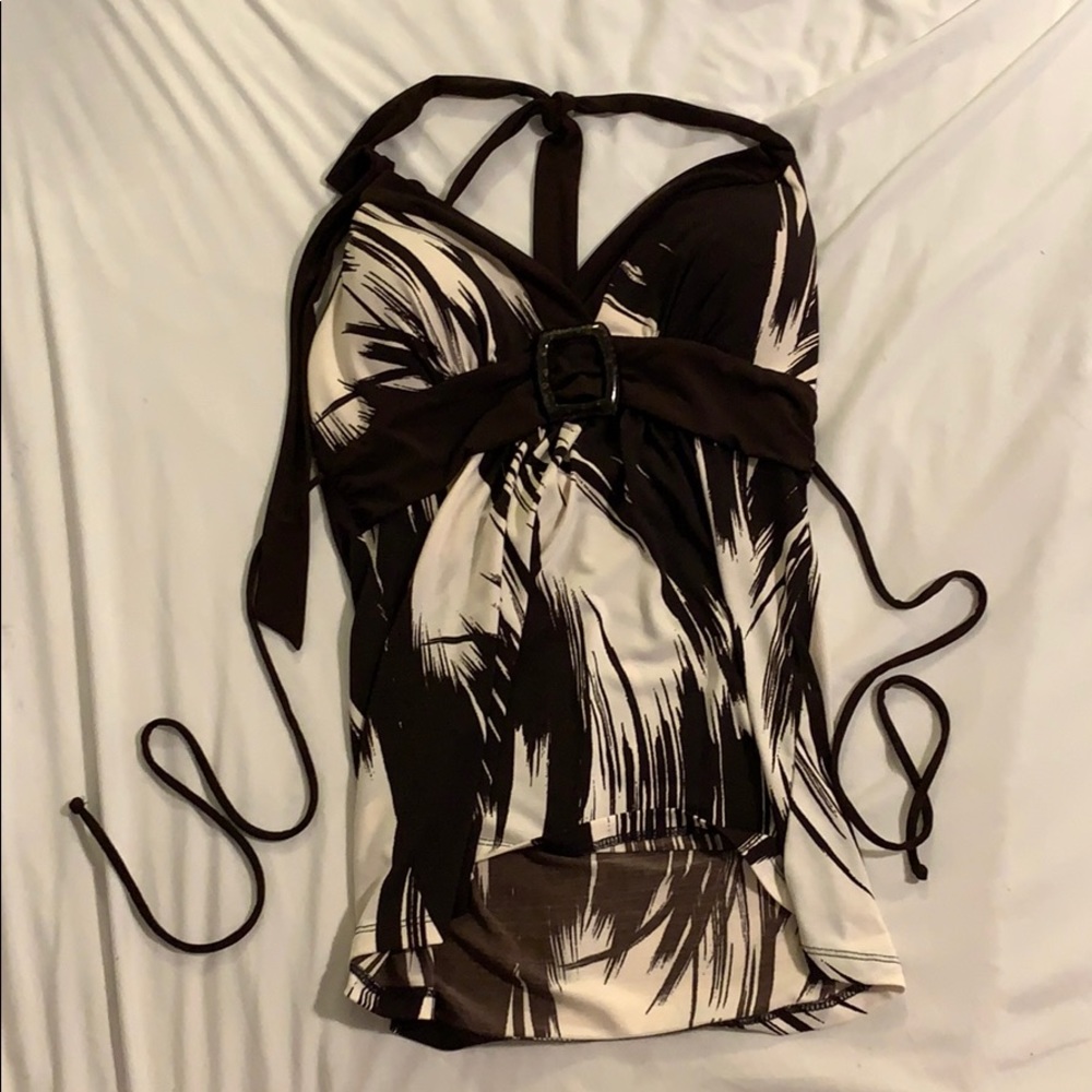Brown and White Halter Top